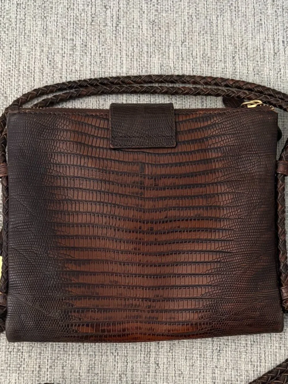 Vintage Brahmin Mojito Braided Strap Crossbody Reptile Embossed Leather Dk Brown - Picture 2 of 14